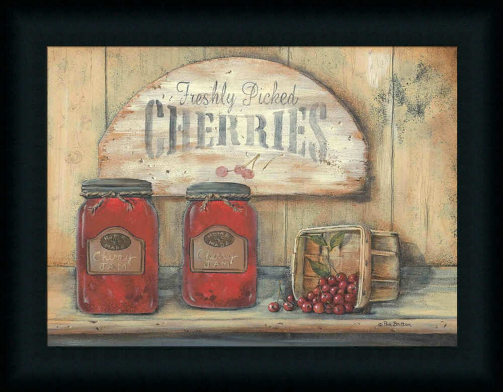 Kitchen Framed Wall Art
 Cherry Jam Freshly Picked Cherries Country Kitchen Framed