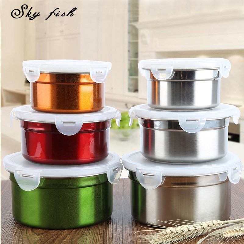 Kitchen Storage Container Sets
 3 Pack Nesting Stainless Steel Leak Proof Food Container