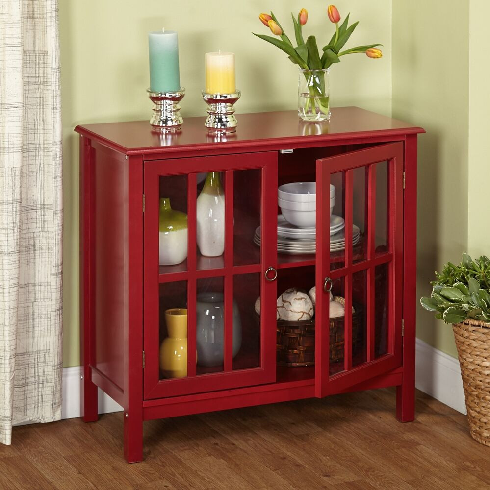 Kitchen Storage Furniture
 Red Storage Cabinet w 2 Door 1 Adjustable Shelf Wood