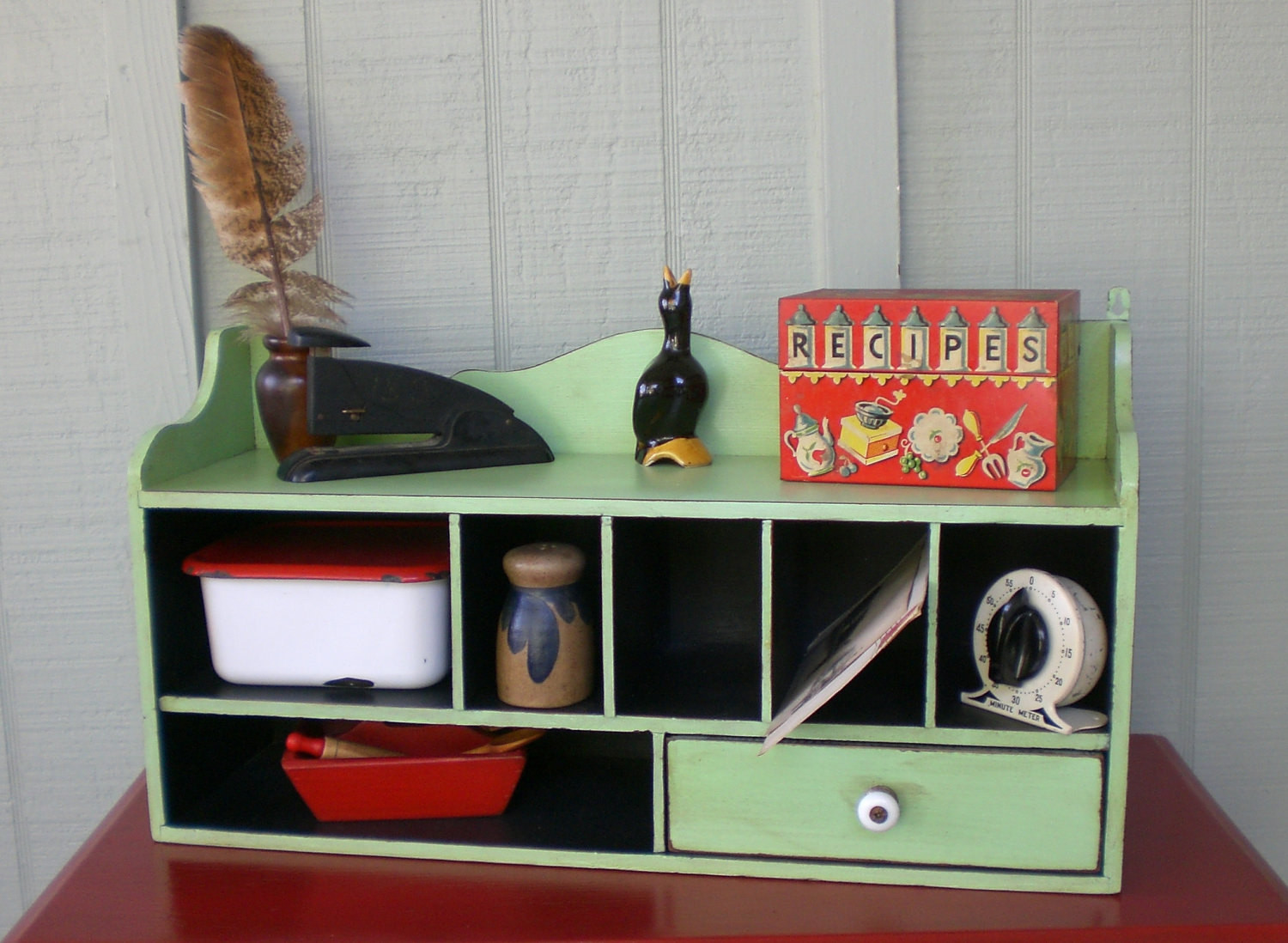 Kitchen Table Organizer
 Vintage Primitive Mail Organizer Cabinet Drawer Desk Kitchen