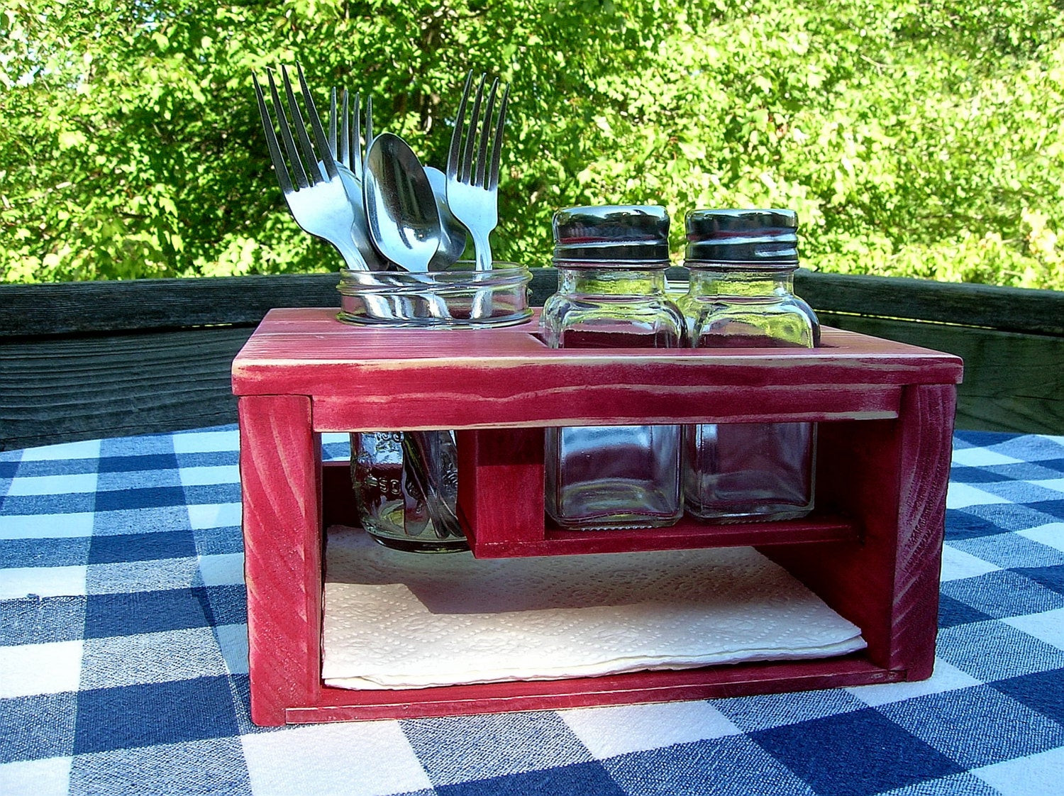 Kitchen Table Organizer
 Picnic Caddy Kitchen Table Organizer Red Silverware Napkin
