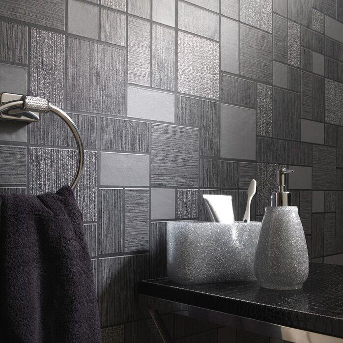 Kitchen Tile Wallpaper
 Black Glitter Tile Wallpaper Kitchen and Bathroom Tiling