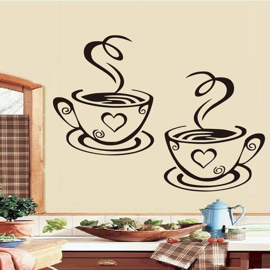 Kitchen Vinyl Wall Art
 DCTOP Double Coffee Cups Wall Stickers The Kitchen