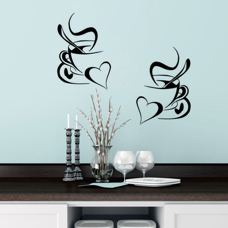 Kitchen Vinyl Wall Art
 kitchen wall sticker coffee 2pcs coffee cup with heart