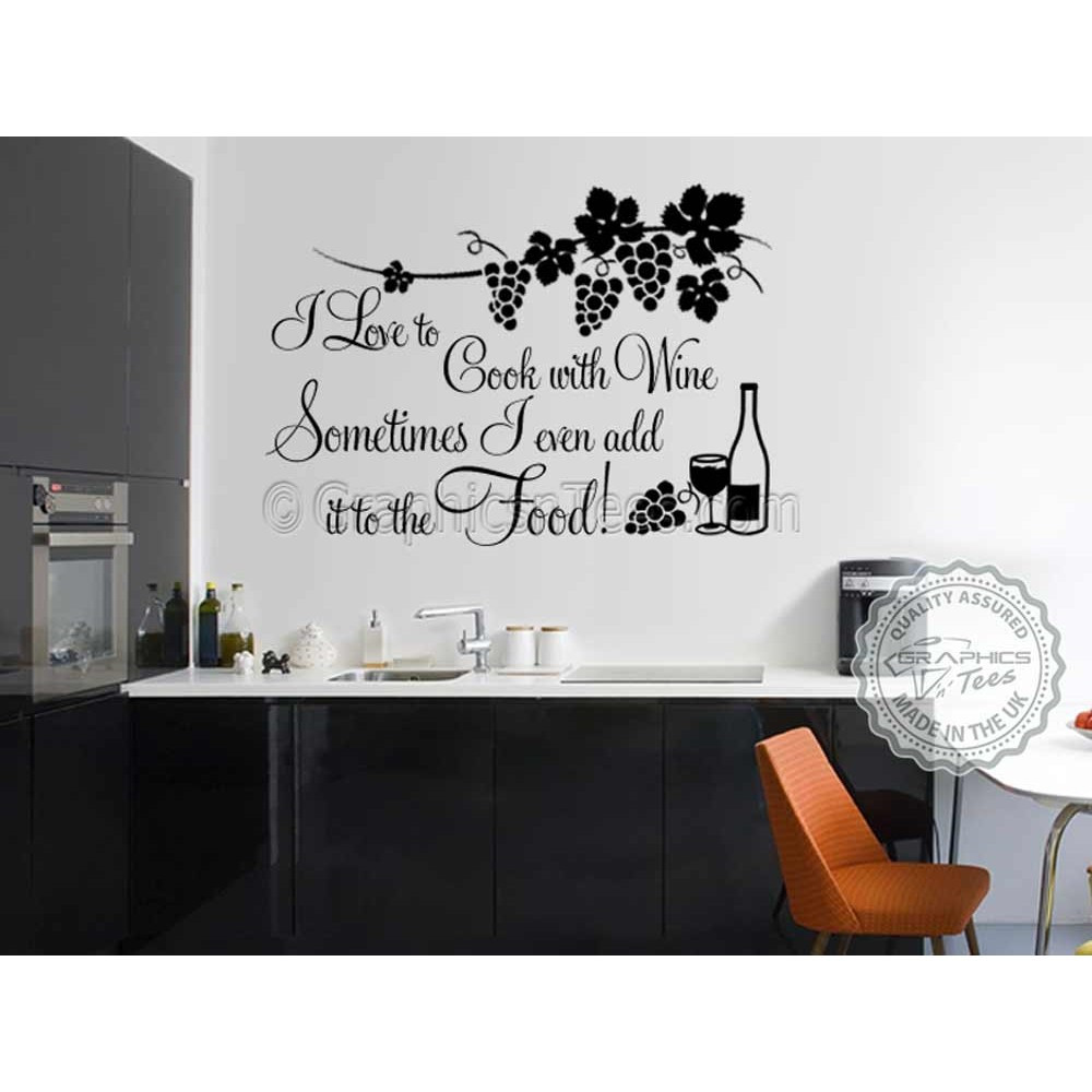 Kitchen Vinyl Wall Art
 I Love to Cook with Wine Funny Kitchen Cooking Quote