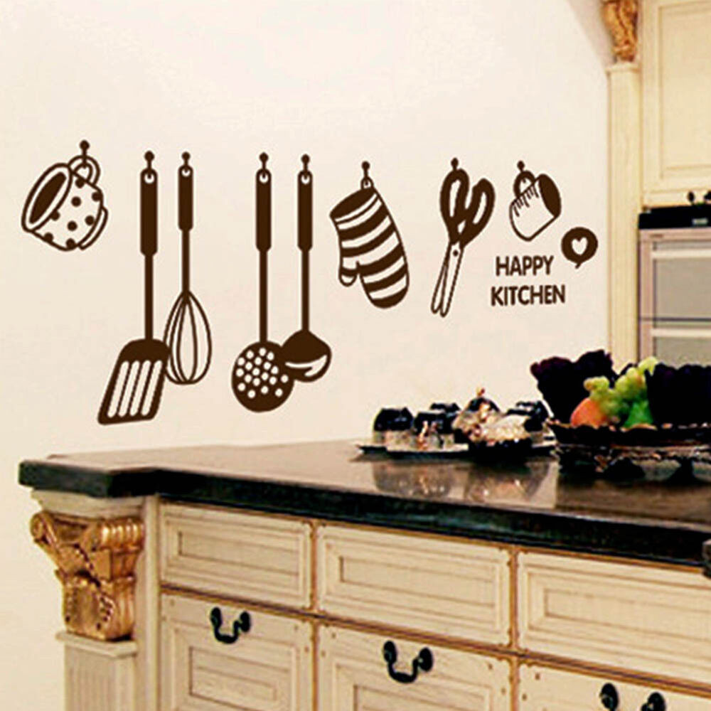 Kitchen Vinyl Wall Art
 New Removable Happy Kitchen PVC Mural Decal Wall Stickers