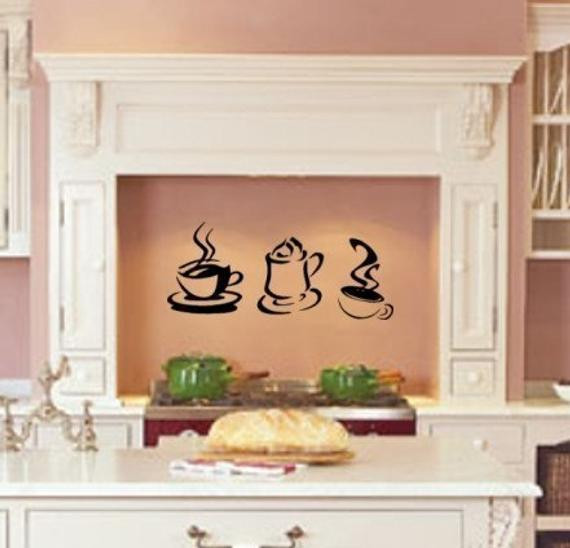 Kitchen Vinyl Wall Art
 Items similar to Steaming Hot Coffee kitchen wall decal