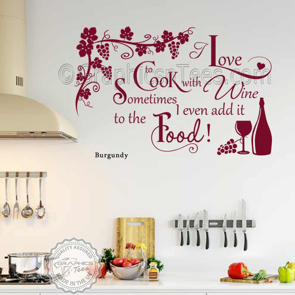 Kitchen Wall Decal Quotes
 Cook With Wine Kitchen Wall Sticker Funny Kitchen Cooking