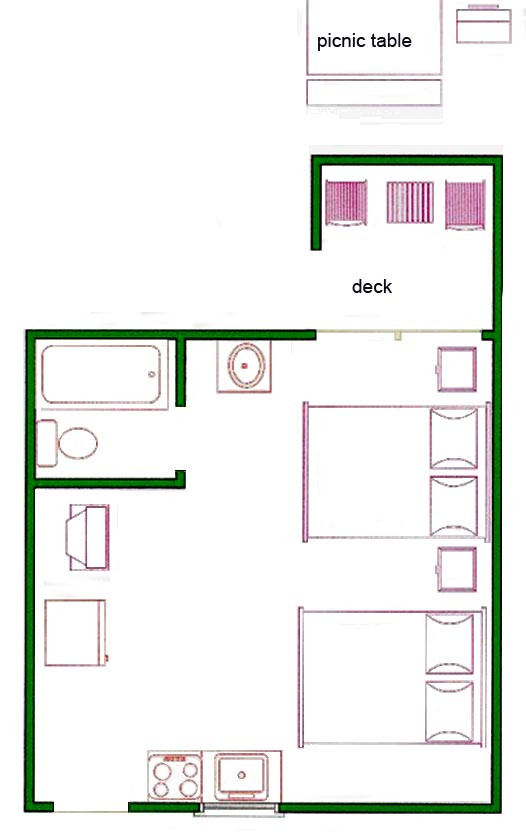 Kitchenette Floor Plans
 Unit B – Studio Kitchenette – Golden Arrow Resort