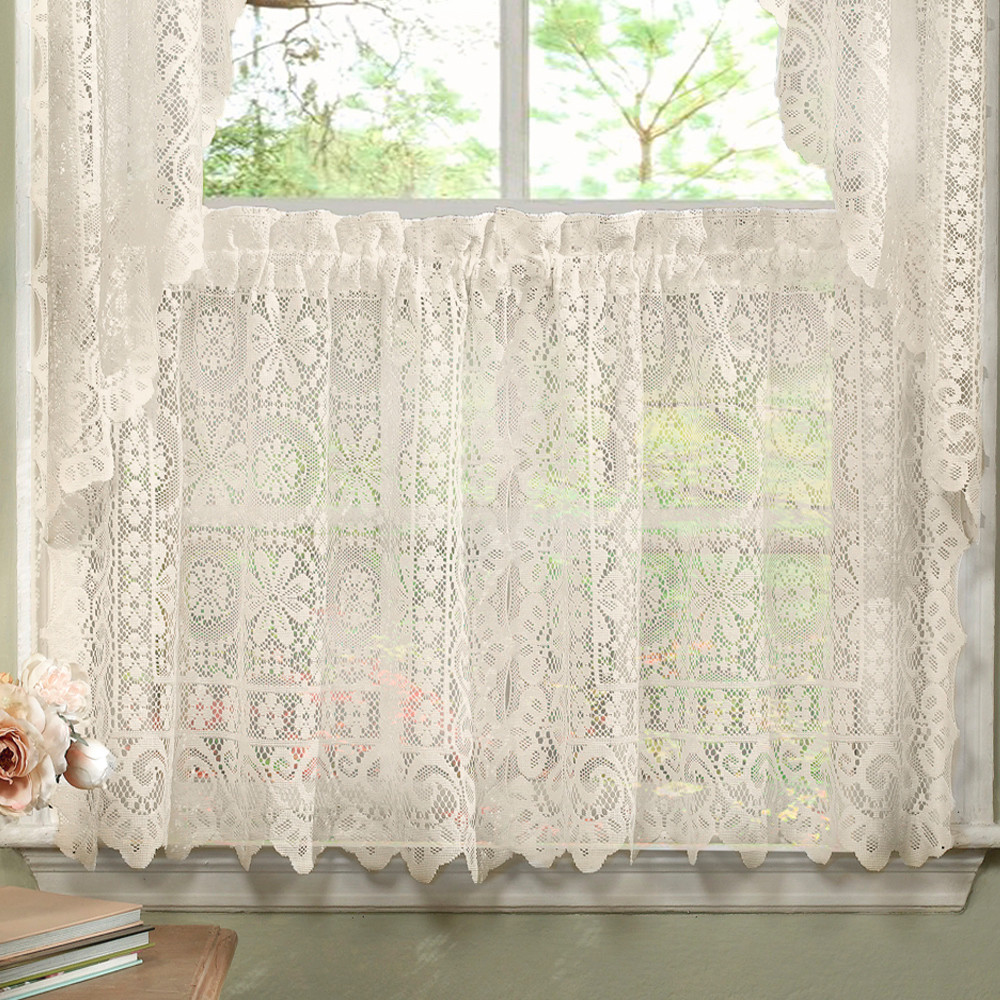 Lace Kitchen Curtain
 Hopewell Heavy Floral Lace Kitchen Window Curtain 36 x 58