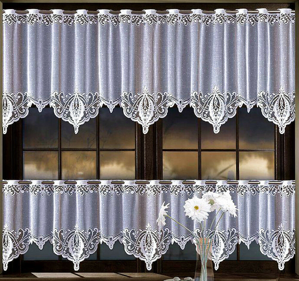 Lace Kitchen Curtain
 KITCHEN CURTAIN White Cafe Net Lace Drop 20" OR 28" Price