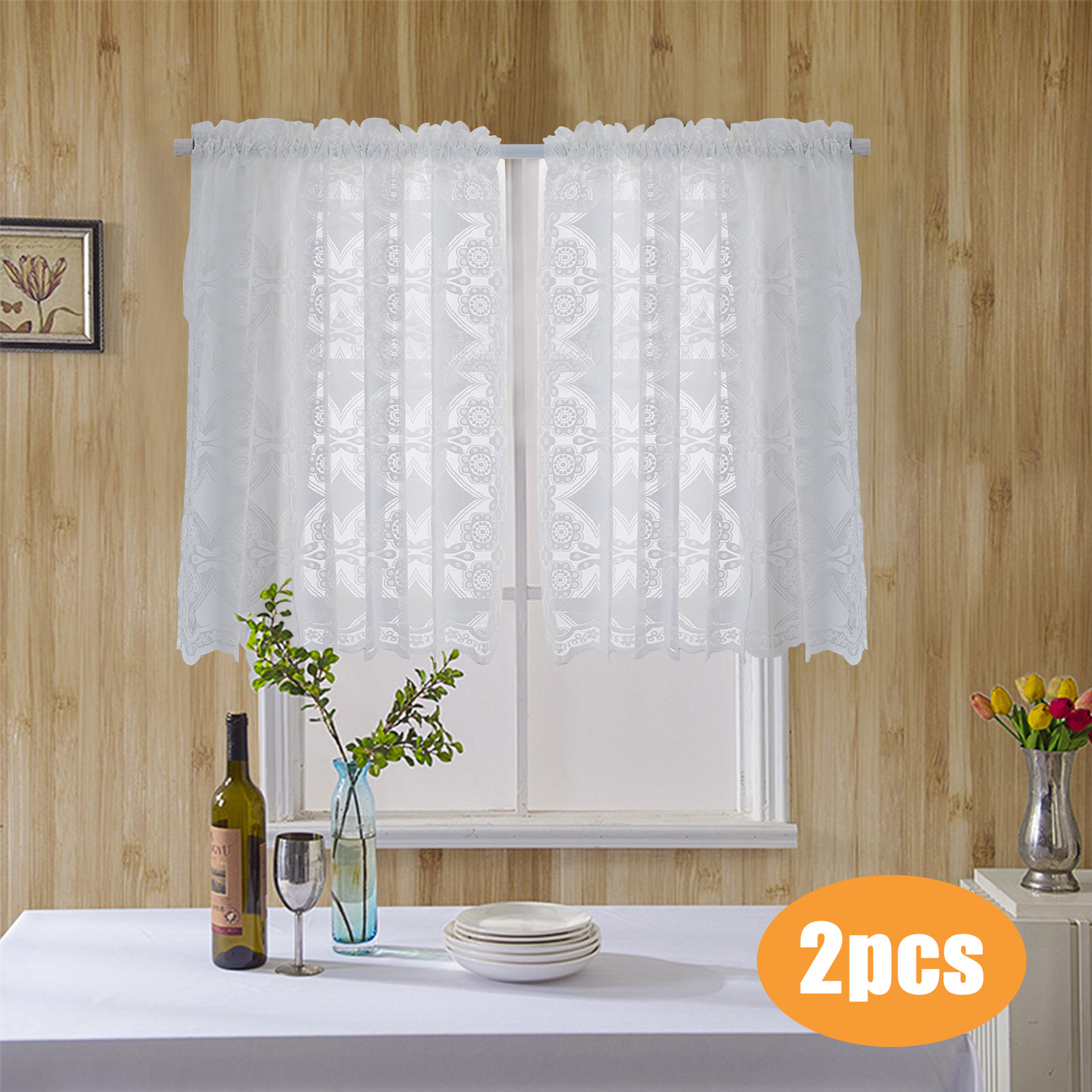 Lace Kitchen Curtain
 TSV 2 Tier White Lace Kitchen Curtain Floral Lace Sheer