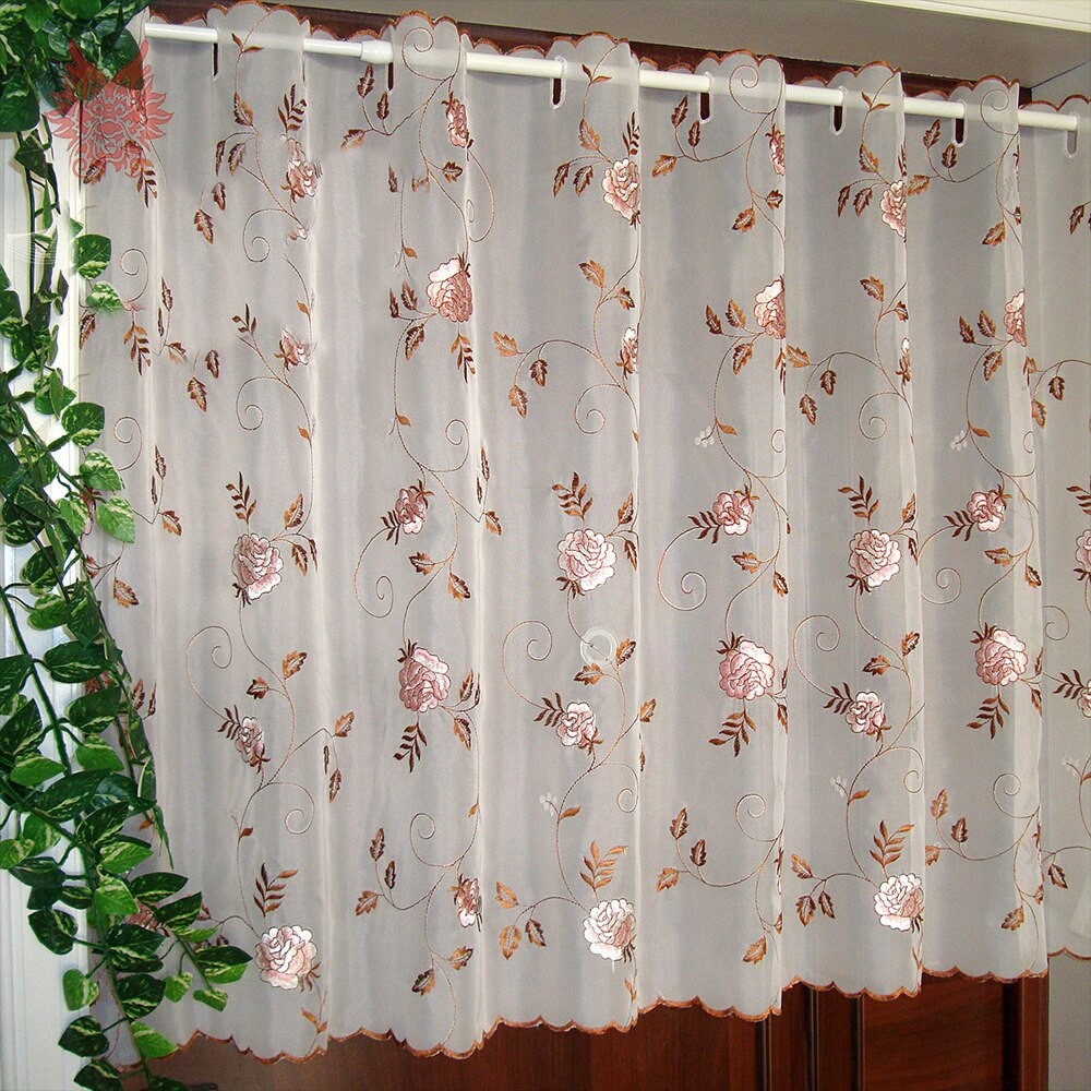 Lace Kitchen Curtain
 Pastoral style elegant floral embroidery lace half curtain