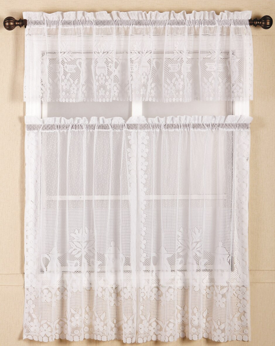 Lace Kitchen Curtain
 polyester 3pieces lace kitchen curtains with rod pocket