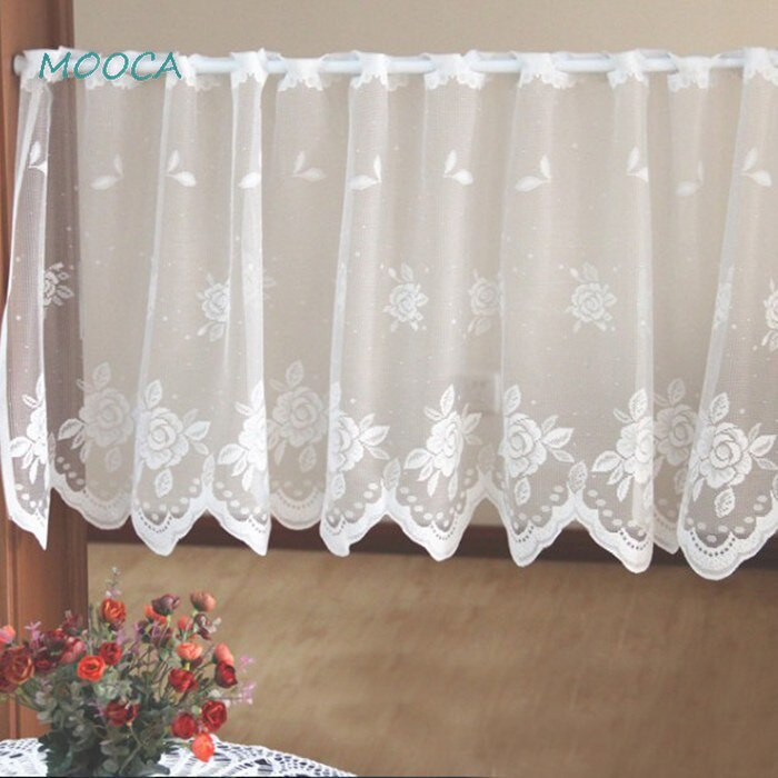 Lace Kitchen Curtain
 White lace kitchen curtain rose decorative short curtain