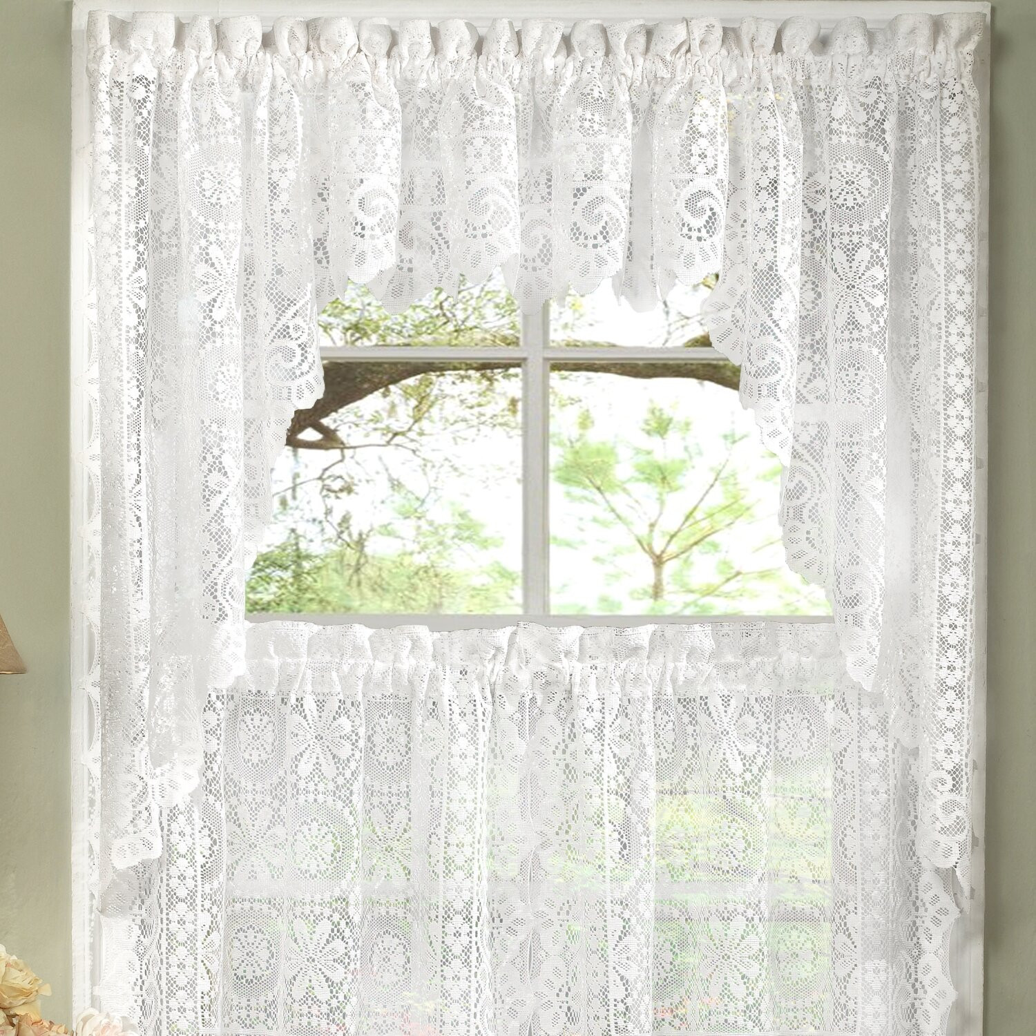 Lace Kitchen Curtain
 Sweet Home Collection Old World Style Floral Heavy Lace