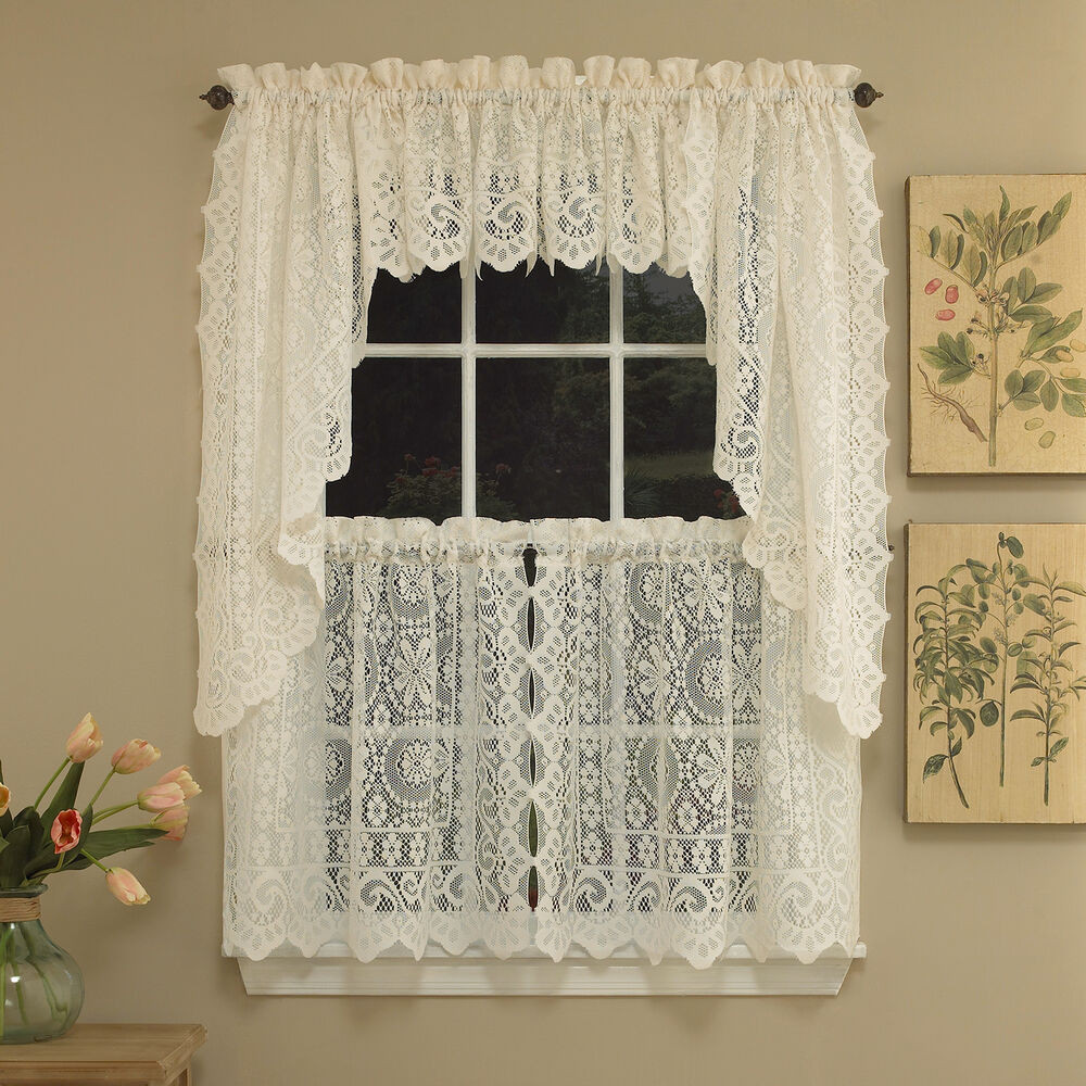 Lace Kitchen Curtain
 Hopewell Heavy Cream Lace Kitchen Curtain Choice of Tier
