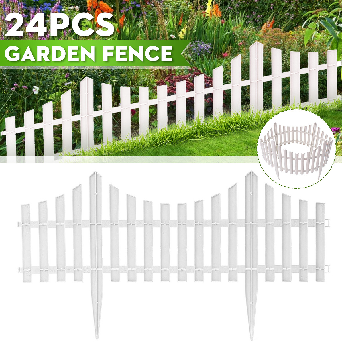 Landscape Border Fence
 Clearance 24 Pack White Vinyl Picket Garden Border