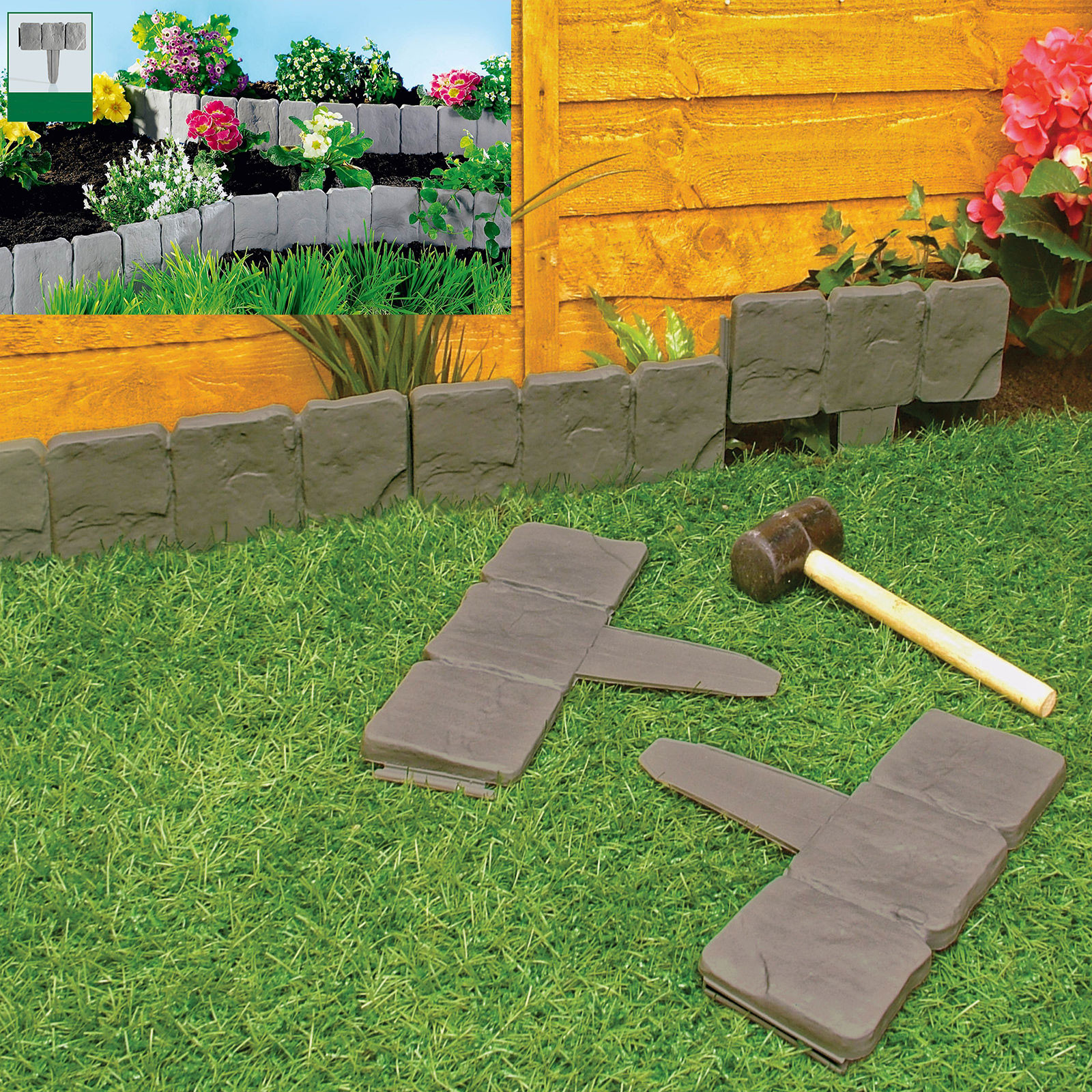 Landscape Border Fence
 Garden Lawn Edging Cobble Stone Plastic Plant Border 8ft 2