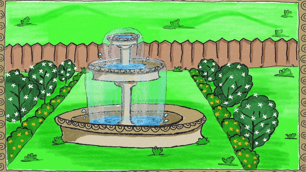 Landscape Fountain Sketch Drawing a simple garden fountain