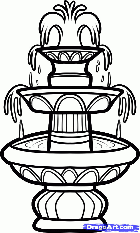 Landscape Fountain Sketch How To Draw A Fountain Water Fountain by Dawn