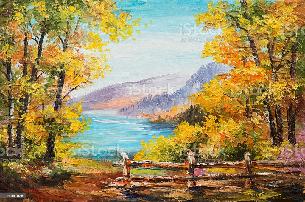 Landscape Oil Paintings
 Oil Painting Landscape Colorful Autumn Forest Mountain