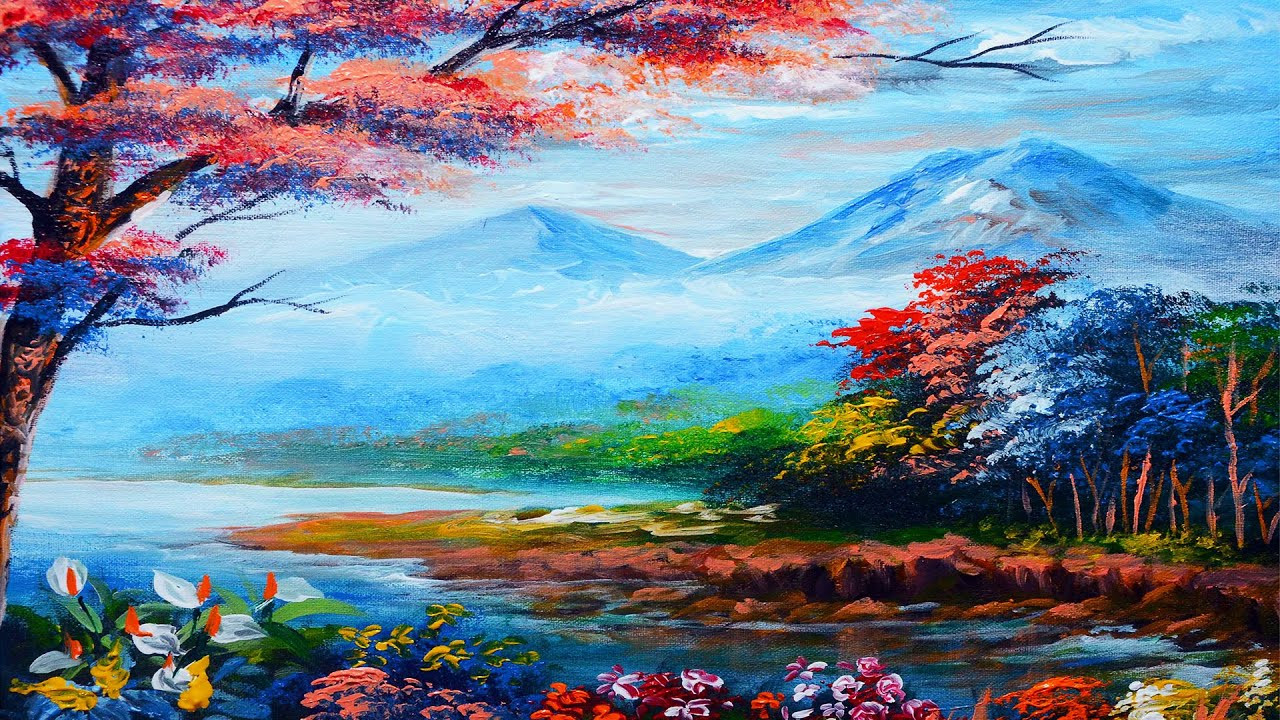 Landscape Painting Ideas
 Basic acrylic landscape painting lesson River with