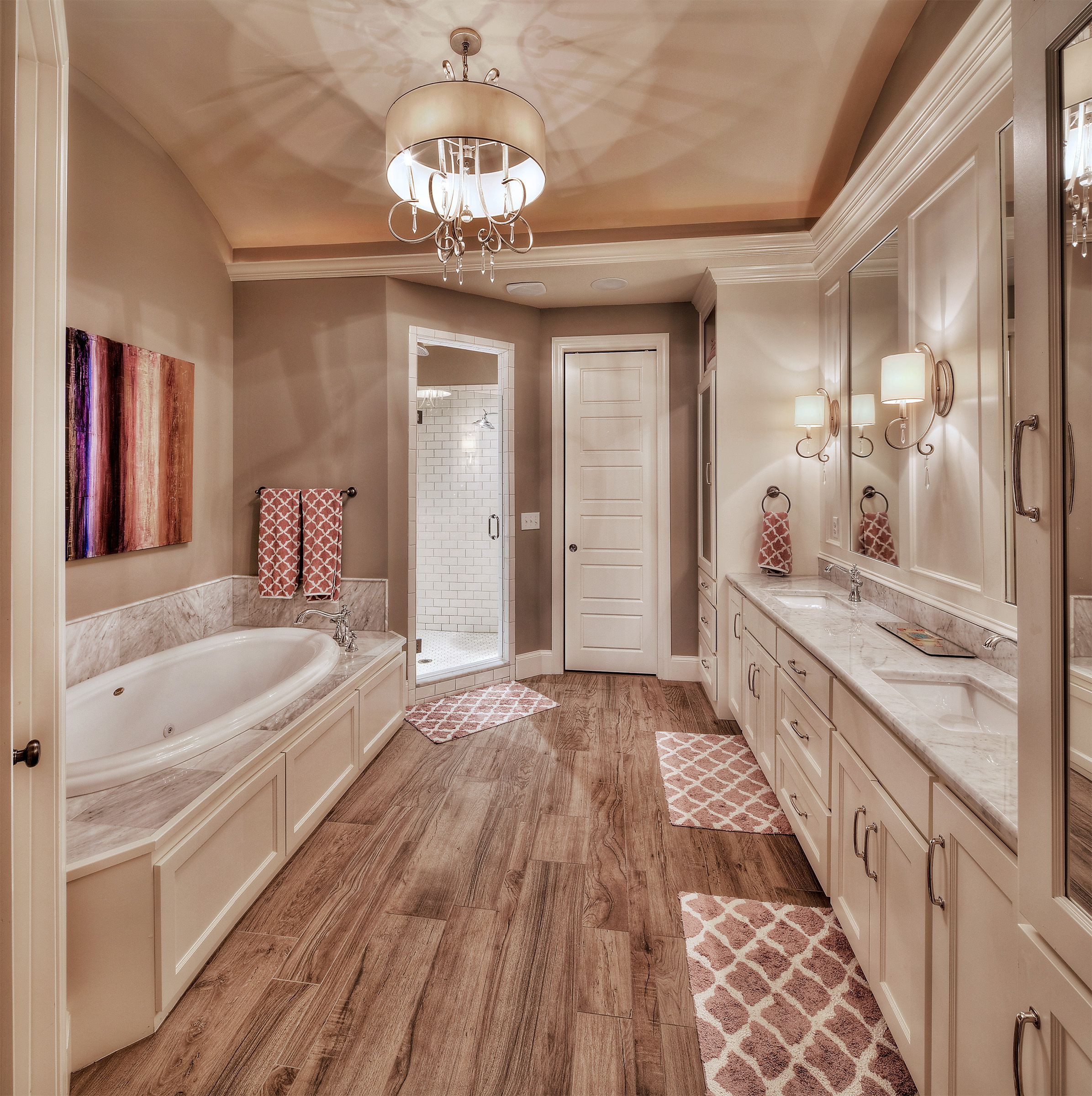 Large Master Bathroom
 Master bathroom hardwood floors large tub his and her