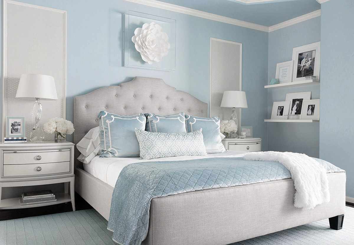 Light Blue And Gray Bedroom
 Beautiful traditional style light blue and grey luxury