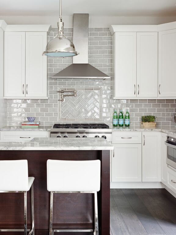 Light Gray Subway Tile Kitchen
 Stephanie Kraus Designs Older House Renovation Before and