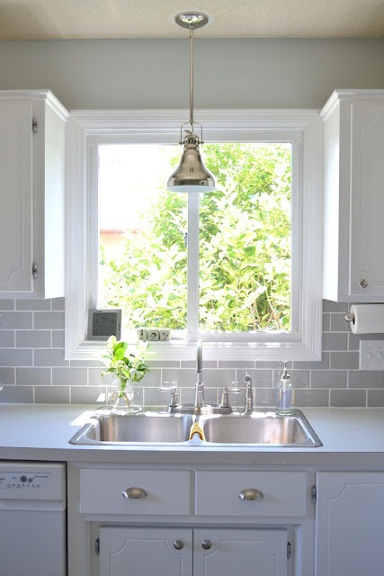 Light Gray Subway Tile Kitchen
 white cabinets grey subway tile Home Sweet Home