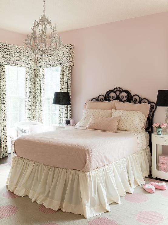 Light Pink Bedroom
 Pink and Black Girls Bedroom Transitional Girl s Room
