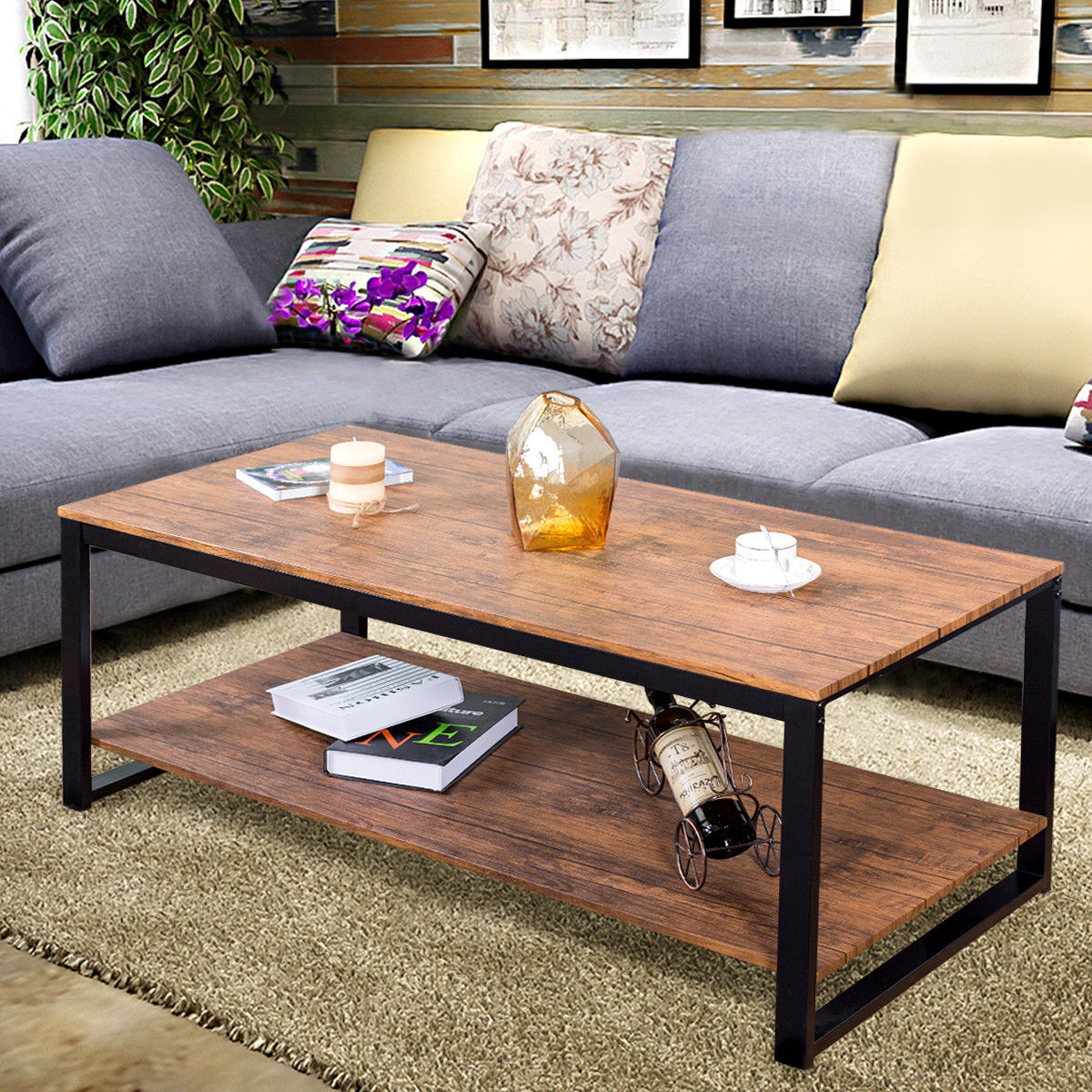 Living Room Cocktail Tables
 Gymax Metal Frame Rectangle Coffee Table Accent Cocktail
