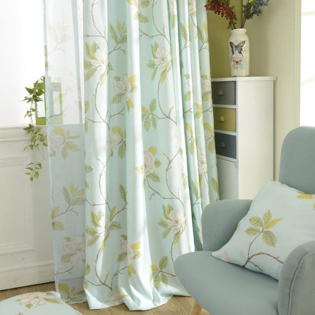Living Room Country Curtains
 Lime Green Floral Print Velvet Long Country Curtains for