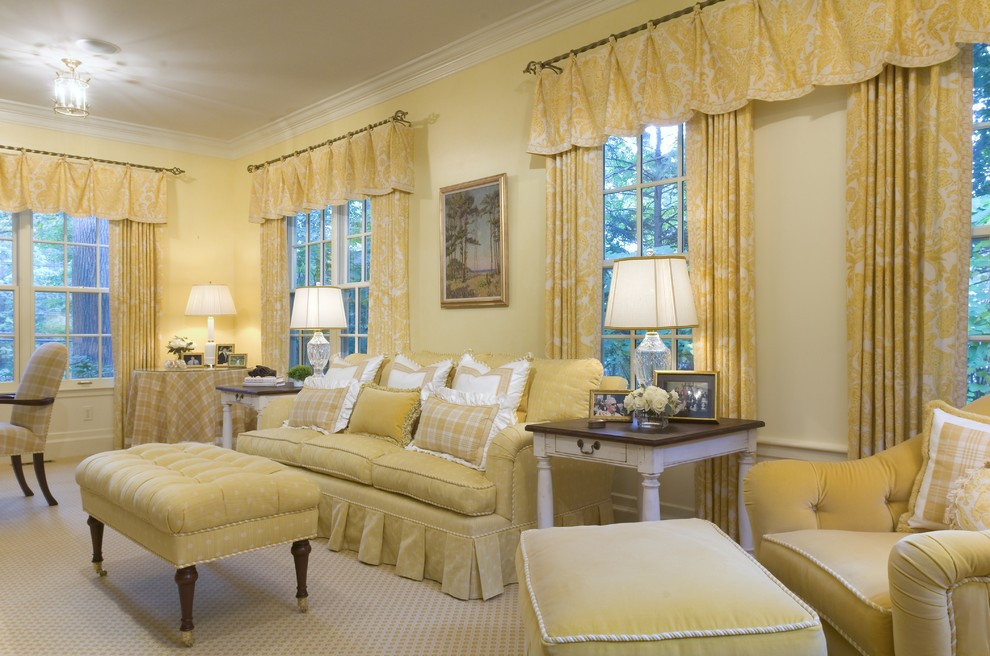 Living Room Curtains With Valances
 Bright valance curtains in Living Room Traditional with