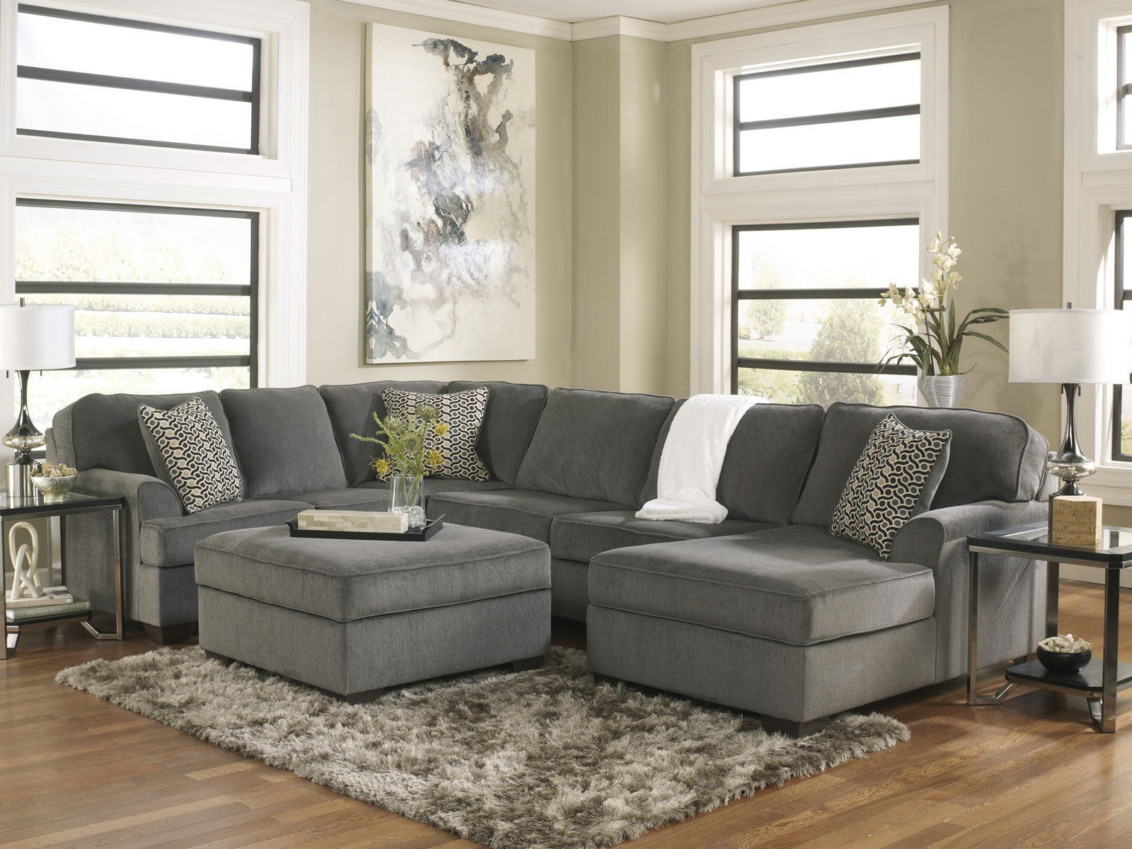 Living Room Ideas Gray Couch
 SOLE OVERSIZED MODERN GRAY FABRIC SOFA COUCH SECTIONAL SET