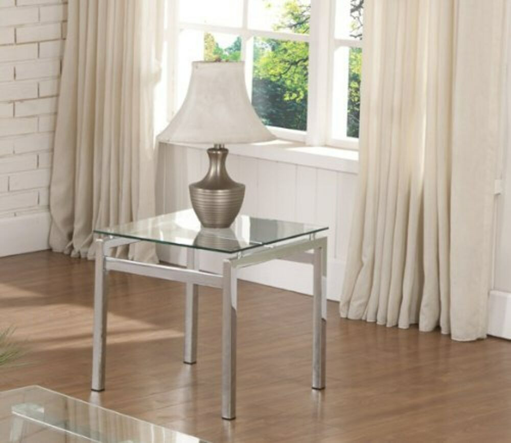 Living Room Table
 Chrome Finish Glass Top End Table Living Room Home