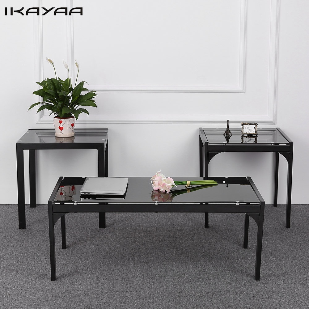 Living Room Table
 iKayaa US FR Stock Modern Metal Frame Coffee Table with 2