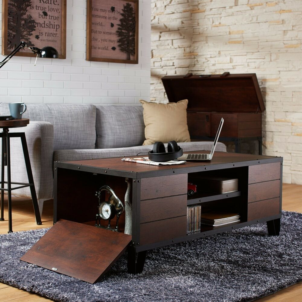 Living Room Table With Storage
 Coffee Table Accent Metal Wood Vintage Living Room
