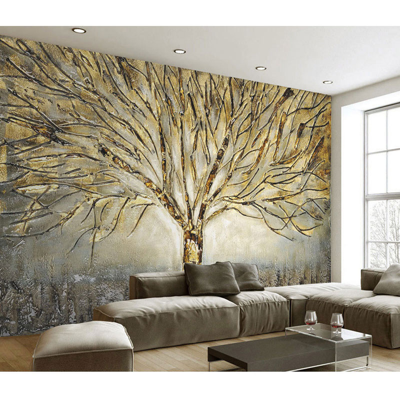 Living Room Wall Painting
 Home Decor Wall Papers 3D Embossed Tree Wall Painting