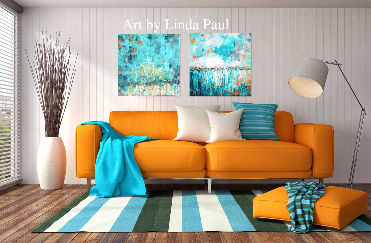 Living Room Wall Painting
 Turquoise wall art for Living Room Abstract Paintings