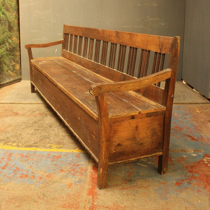 Long Wooden Storage Bench
 A long box settle or box bench