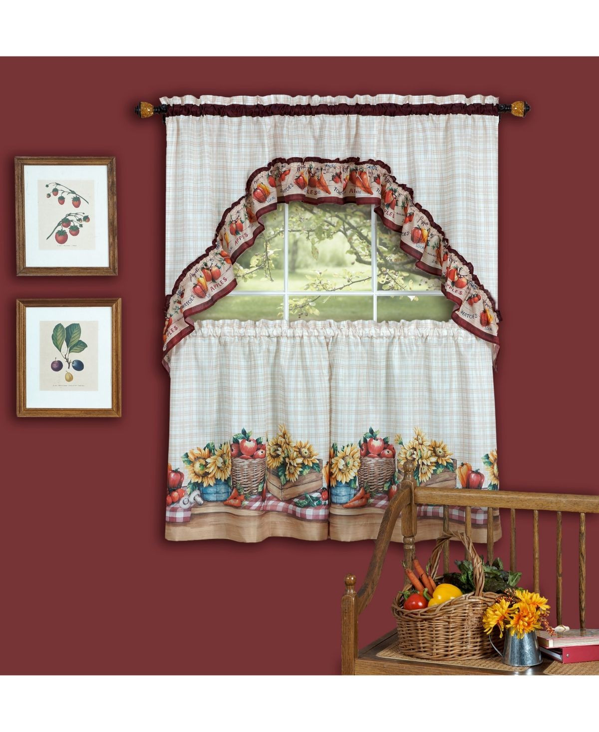 Macy Kitchen Curtains
 Farmer s Market Printed Tier and Swag Window Curtain Set