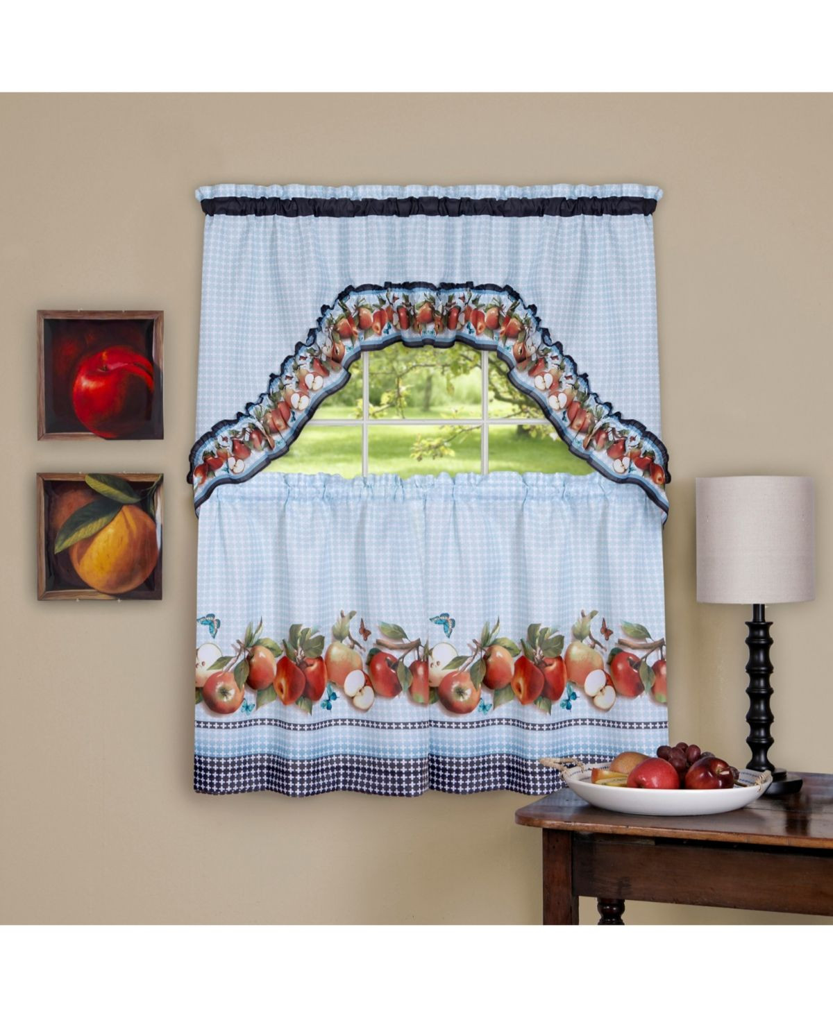 Macy Kitchen Curtains
 Golden Delicious Printed Tier & Swag Window Curtain Set