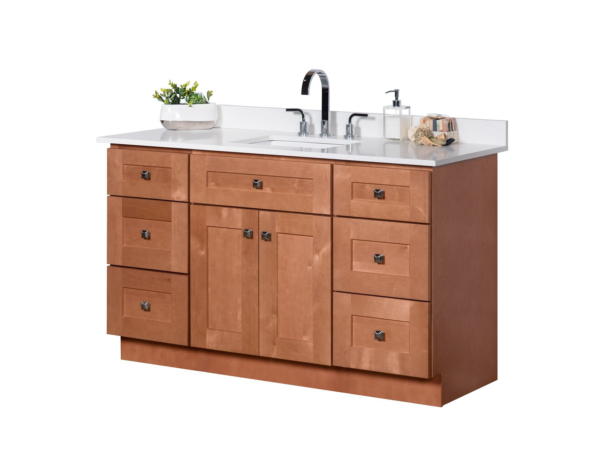 Maple Bathroom Vanity
 54 ̎ Single Sink Maple Wood Bathroom Vanity in Almond