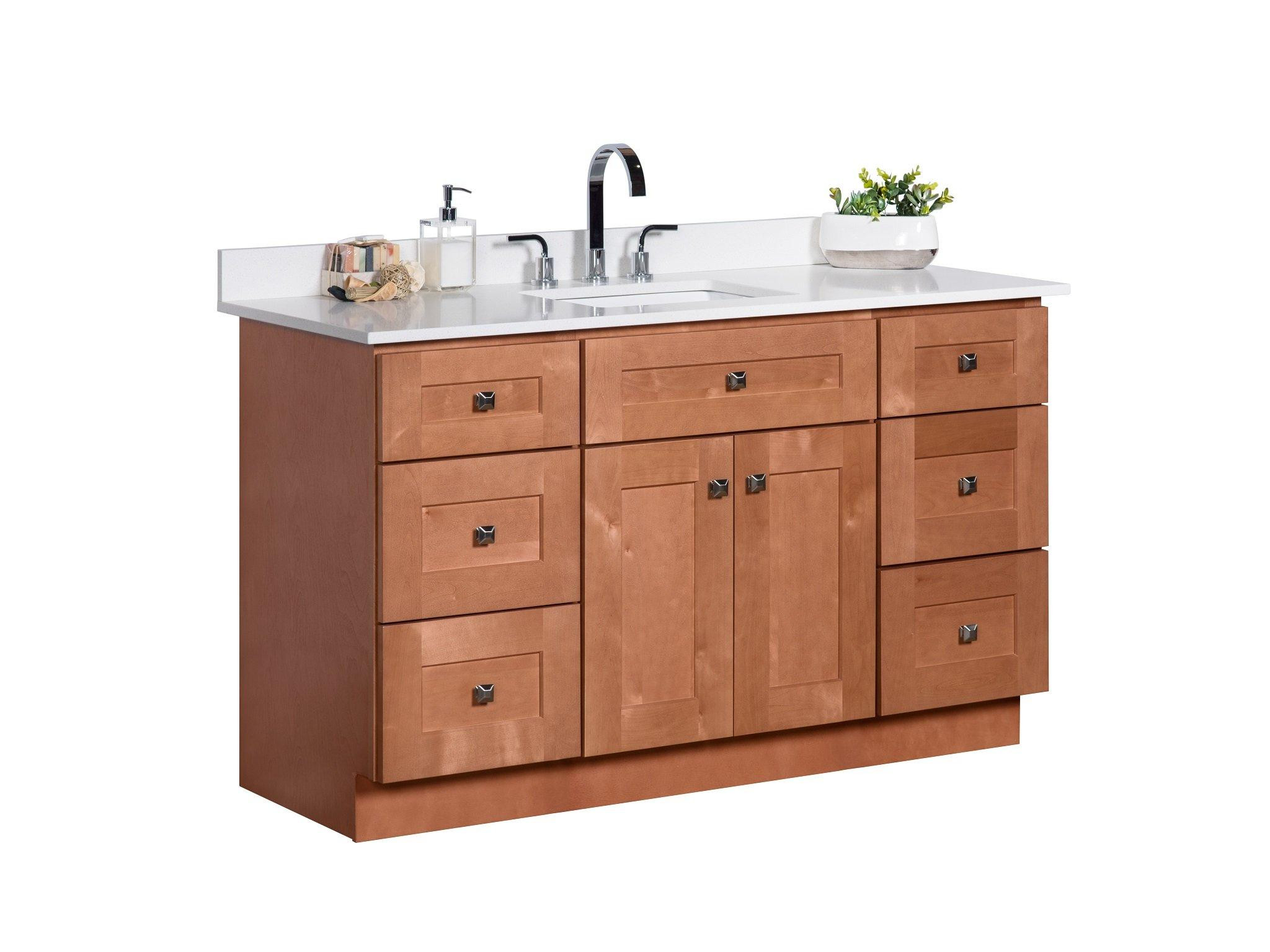 Maple Bathroom Vanity
 54 ̎ Single Sink Maple Wood Bathroom Vanity in Almond