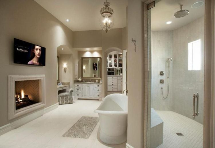 Master Bathroom Walk In Shower
 20 Beautiful Master Bathroom Designs With Fireplaces Housely