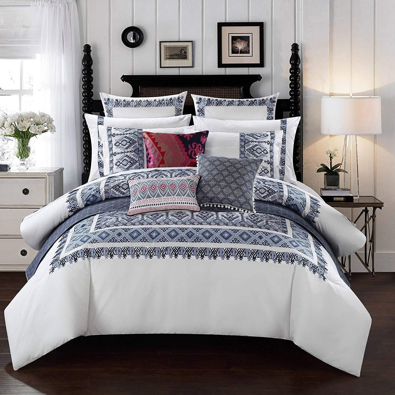 Master Bedroom Bedding Sets
 Navy White Embroidered forter Full Queen Set Blue