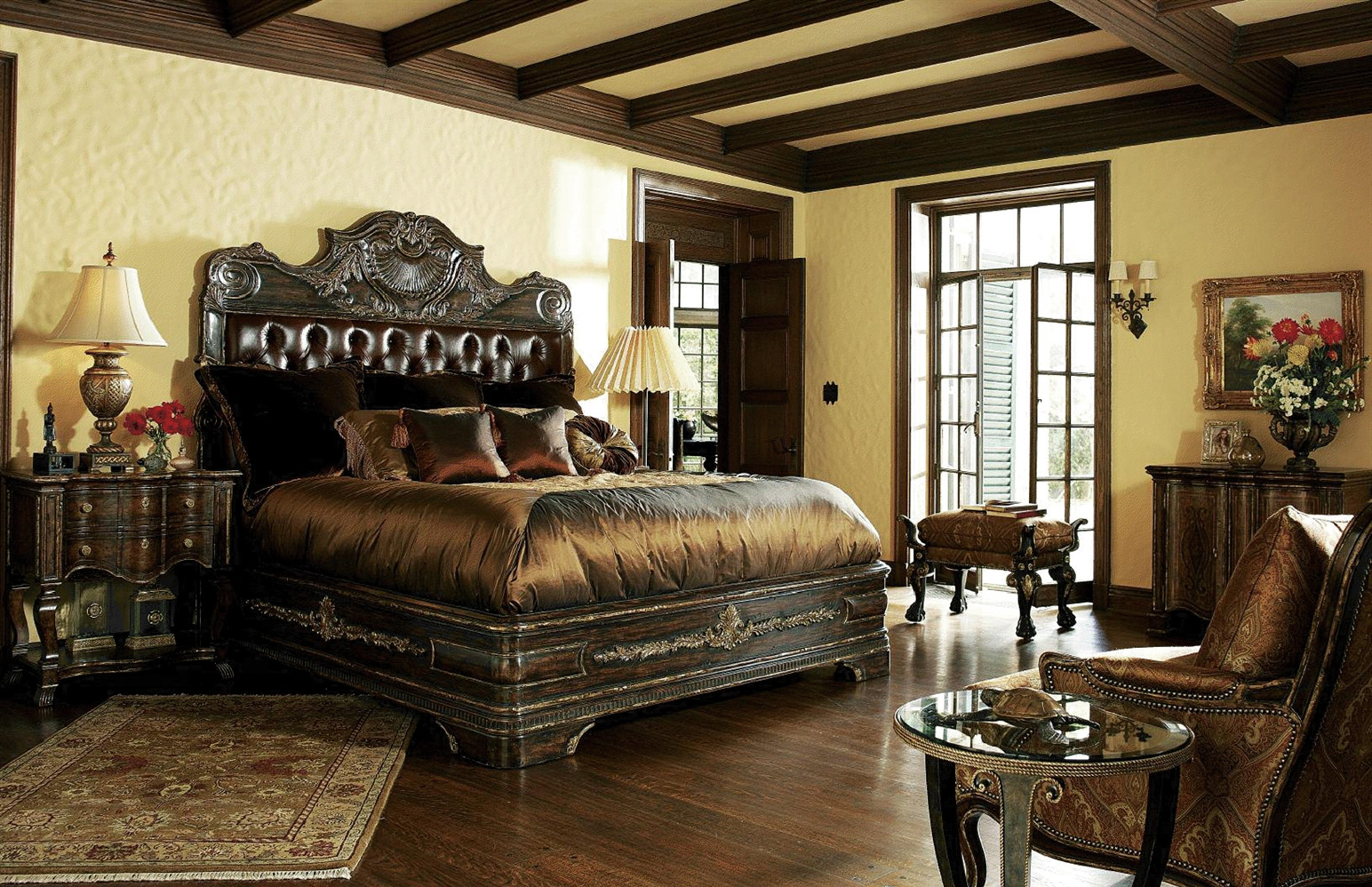 Master Bedroom Sets King
 1 High end master bedroom set carvings and tufted leather