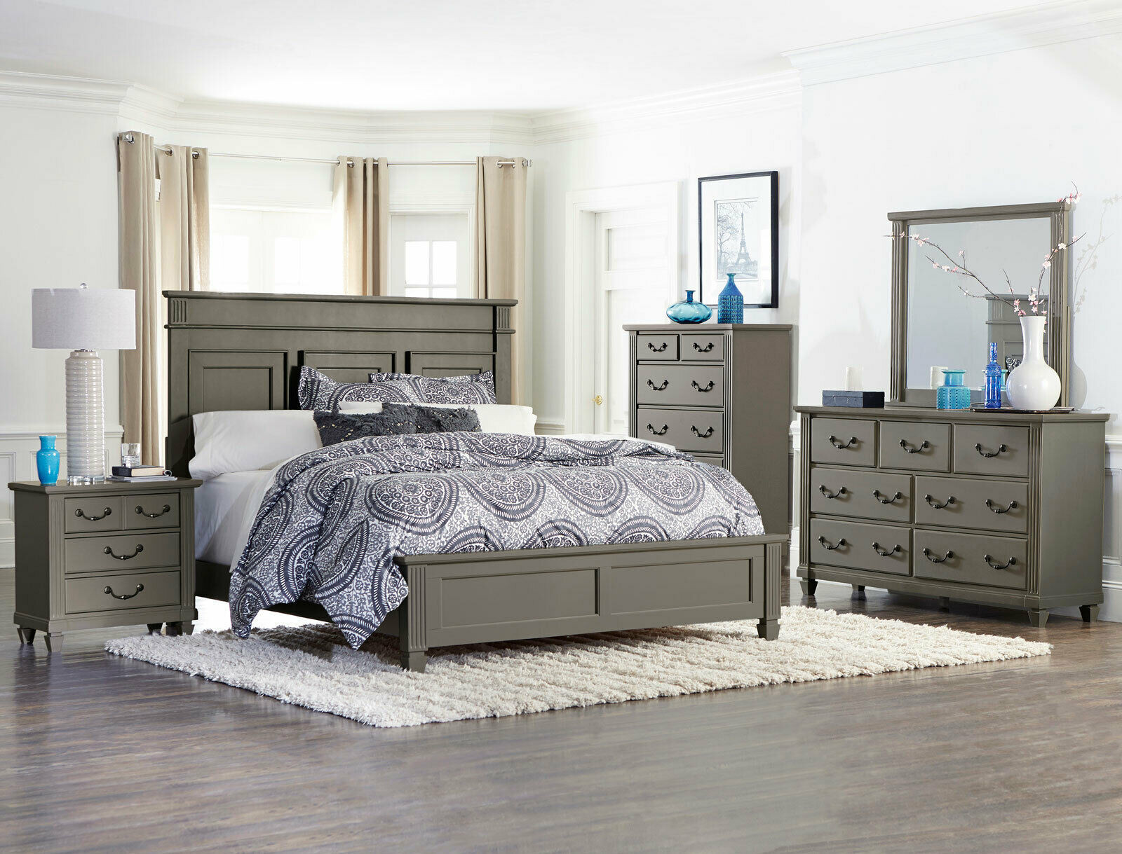 Master Bedroom Sets King
 Traditional Gray Wood Master Bedroom Suite Furniture